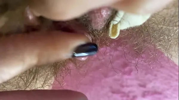 Μεγάλο Extreme Closeup Big clit Rubbing orgasm wet hairy pussy βίντεό μου