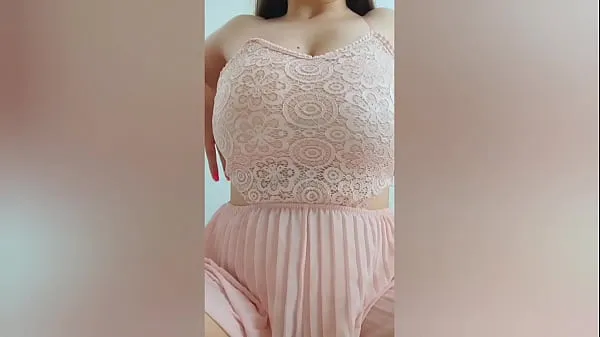 Big Young cutie in pink dress playing with her big tits in front of the camera - DepravedMinx my Videos